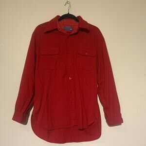 Vintage Pendleton Mens Button Up Shirt Large Red Virgin Wool Long Sleeve Pockets